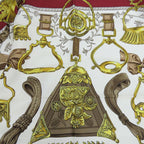 Hermes Scarf Carre 90 Silk Red White Yellow Fashionable Equestrian Pattern — view 5