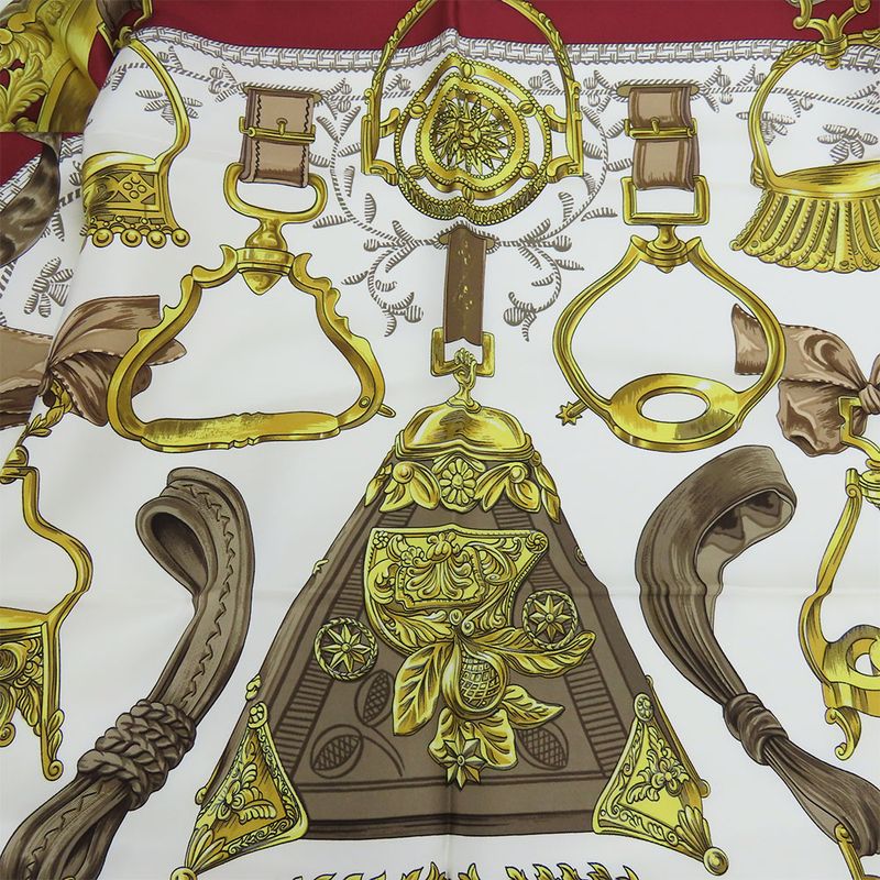 Hermes Scarf Carre 90 Silk Red White Yellow Fashionable Equestrian Pattern — view 5