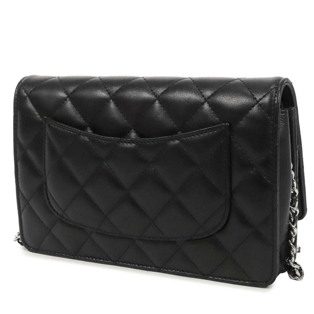 Chanel Chain Wallet Black Silver Lambskin Quilted Pochette Shoulder Bag — view 2