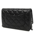 Chanel Chain Wallet Black Silver Lambskin Quilted Pochette Shoulder Bag — view 2
