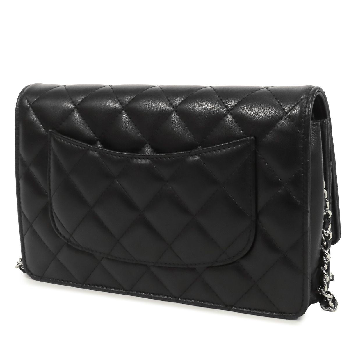 Chanel Chain Wallet Black Silver Lambskin Quilted Pochette Shoulder Bag — view 2