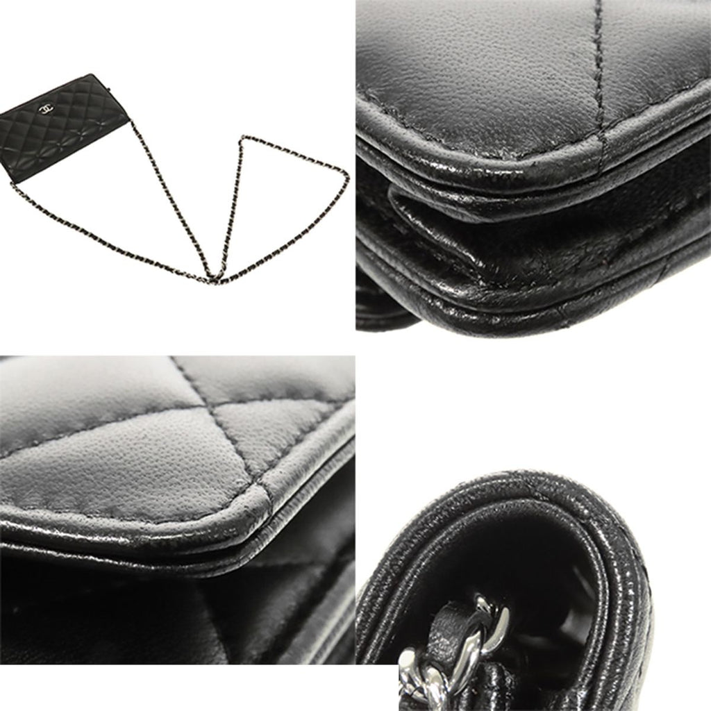 Chanel Chain Wallet Black Silver Lambskin Quilted Pochette Shoulder Bag — view 5
