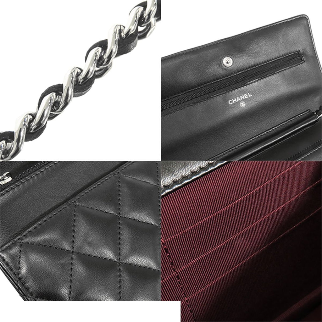 Chanel Chain Wallet Black Silver Lambskin Quilted Pochette Shoulder Bag — view 7
