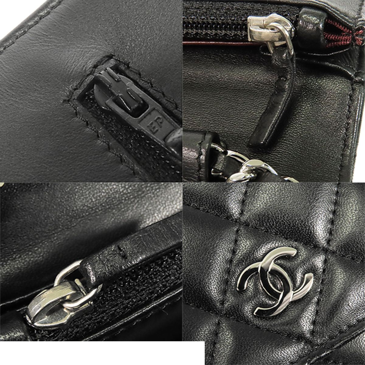 Chanel Chain Wallet Black Silver Lambskin Quilted Pochette Shoulder Bag — view 8