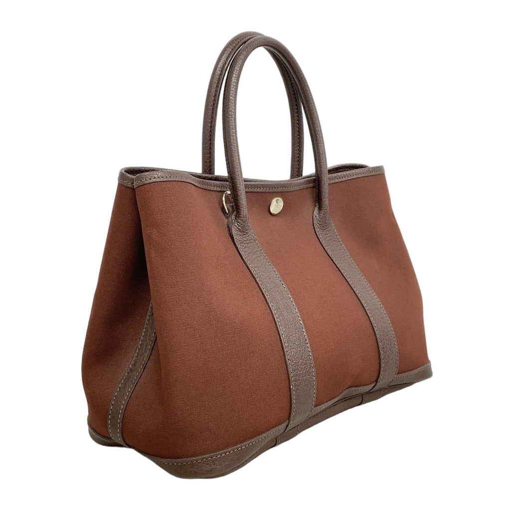 Hermes Tote Garden Party TPM Toile Officier Brown Silver — view 2