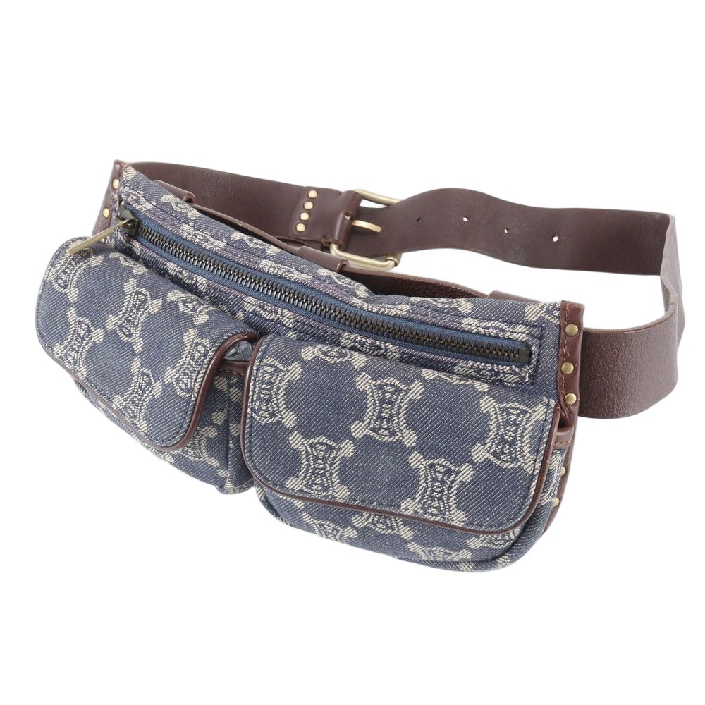 Celine Macadam Denim Triomphe Leather 2-Way Belt Bag Crossbody Waist Pouch