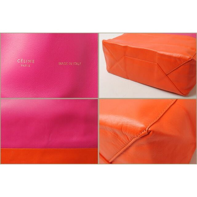 Celine Tote Cabas Bi-cabas Calf Bicolor Hibiscus Orange — view 3