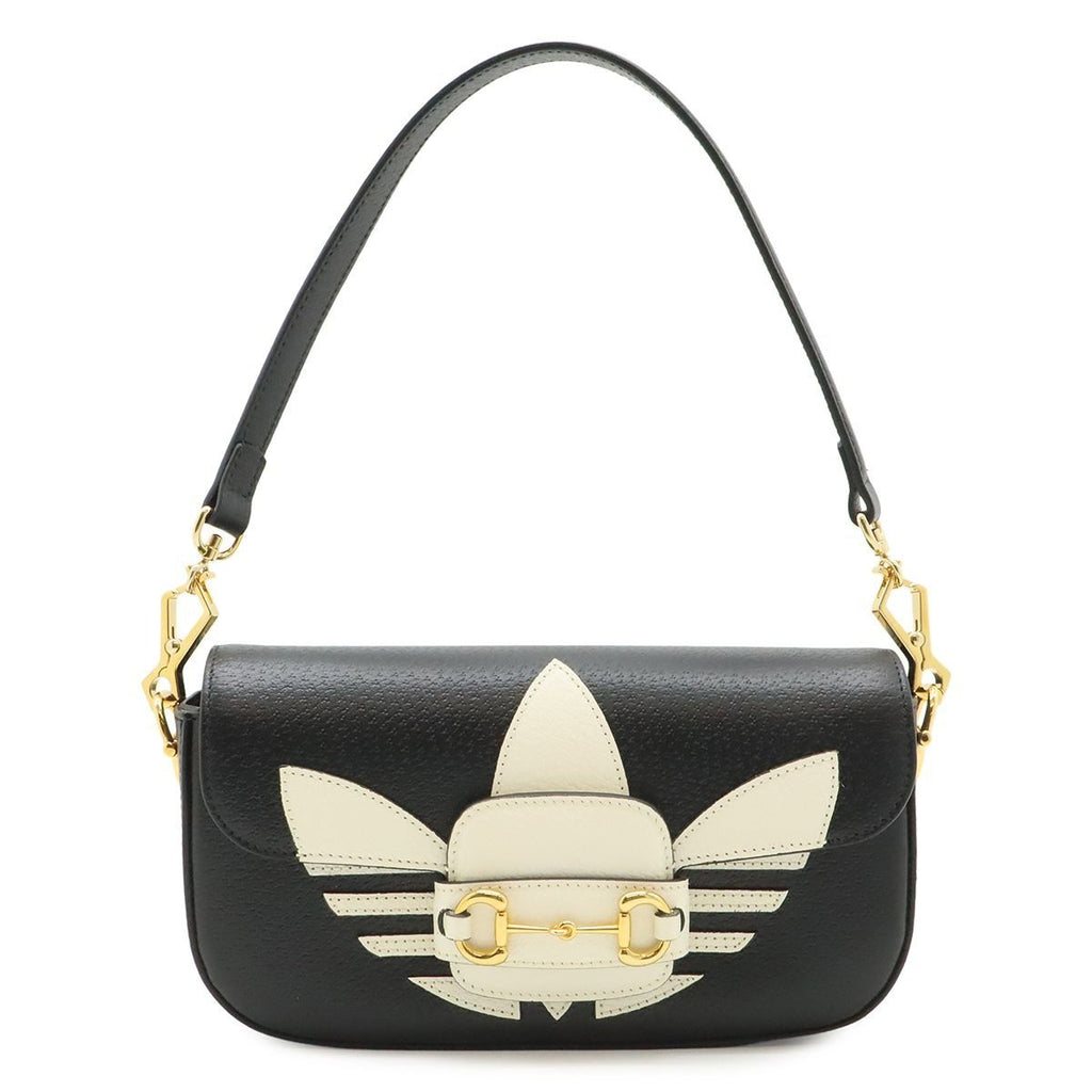 Gucci Adidas Collaboration Horsebit Shoulder Bag 2-Way Clutch Leather Black
