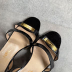 Chanel Logo Sandals Patent Leather Black Gold 37 — view 3