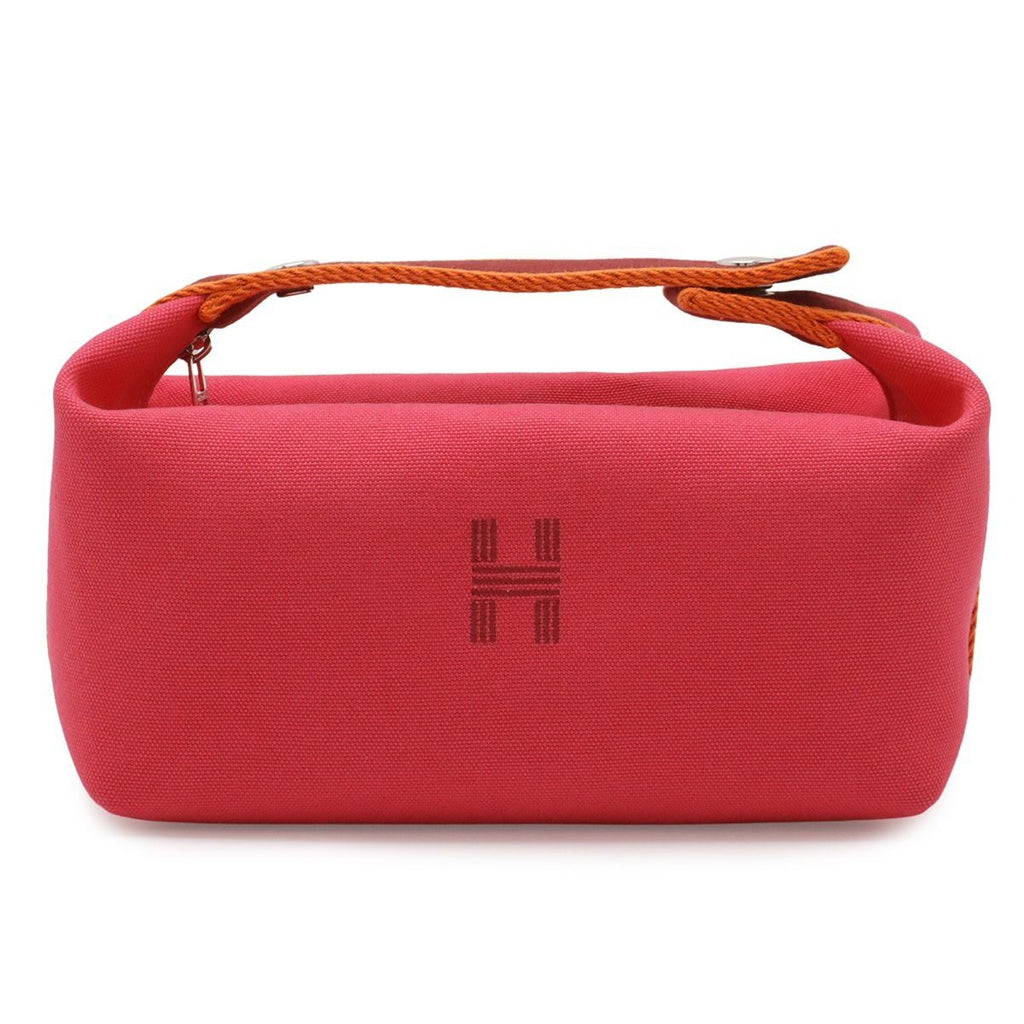 Hermes Bride-a-Brac PM Bath Pouch Cosmetic Handbag Canvas Hibiscus Pink