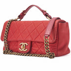 Chanel Chain Shoulder Bag Quilted Turnlock 2-Way Caviar Leather Red Gold Hardware — view 3