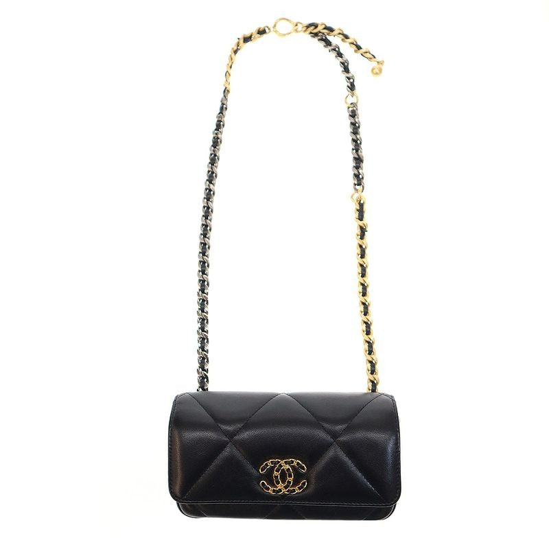Chanel 19 Chainbelt Bag Chain Belt Waist Ap3774 Black