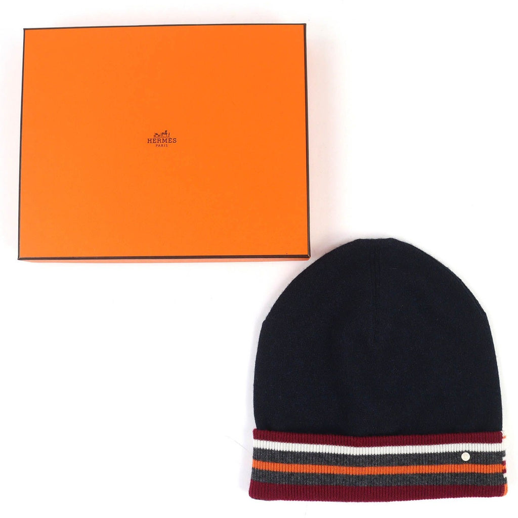 Hermes Twist Cashmere Series Button Beanie Knit Cap Navy Multicolor L — view 2