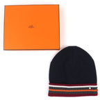 Hermes Twist Cashmere Series Button Beanie Knit Cap Navy Multicolor L — view 2