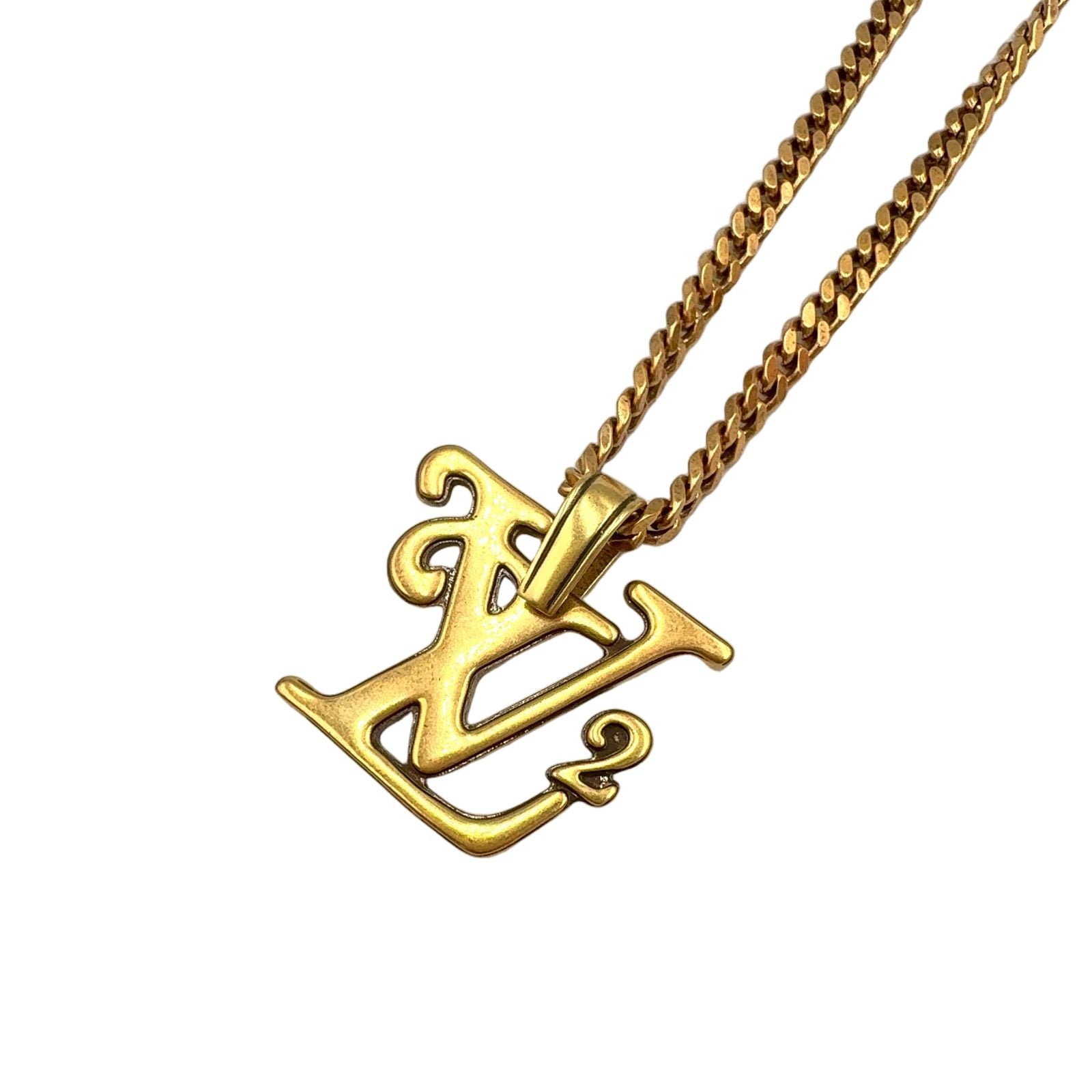 Louis Vuitton Collier Squared LV Collaboration Metal Gold Necklace