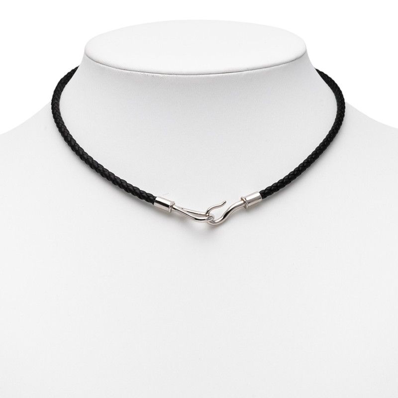 Hermes Jumbo Choker Bracelet Black Silver Hardware Leather Metal — view 7