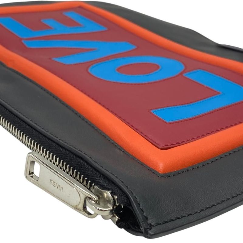 Fendi 7 N0078 Love Second Bag Clutch Pochette Leather Black Multicolor — view 3