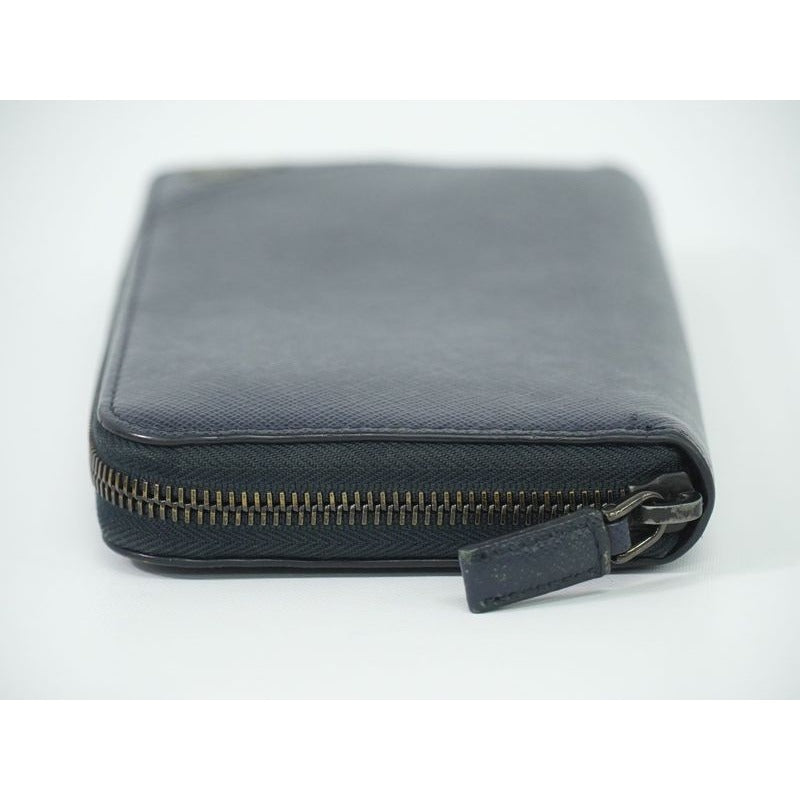 Prada Saffiano Leather Round Zipper Long Wallet Navy — view 4