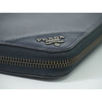 Prada Saffiano Leather Round Zipper Long Wallet Navy — view 5