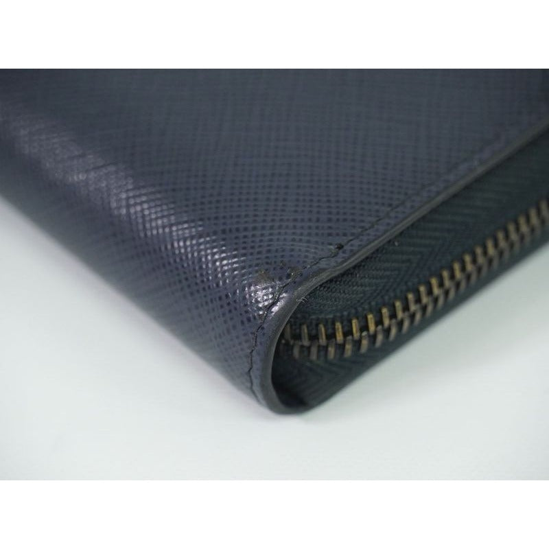 Prada Saffiano Leather Round Zipper Long Wallet Navy — view 6