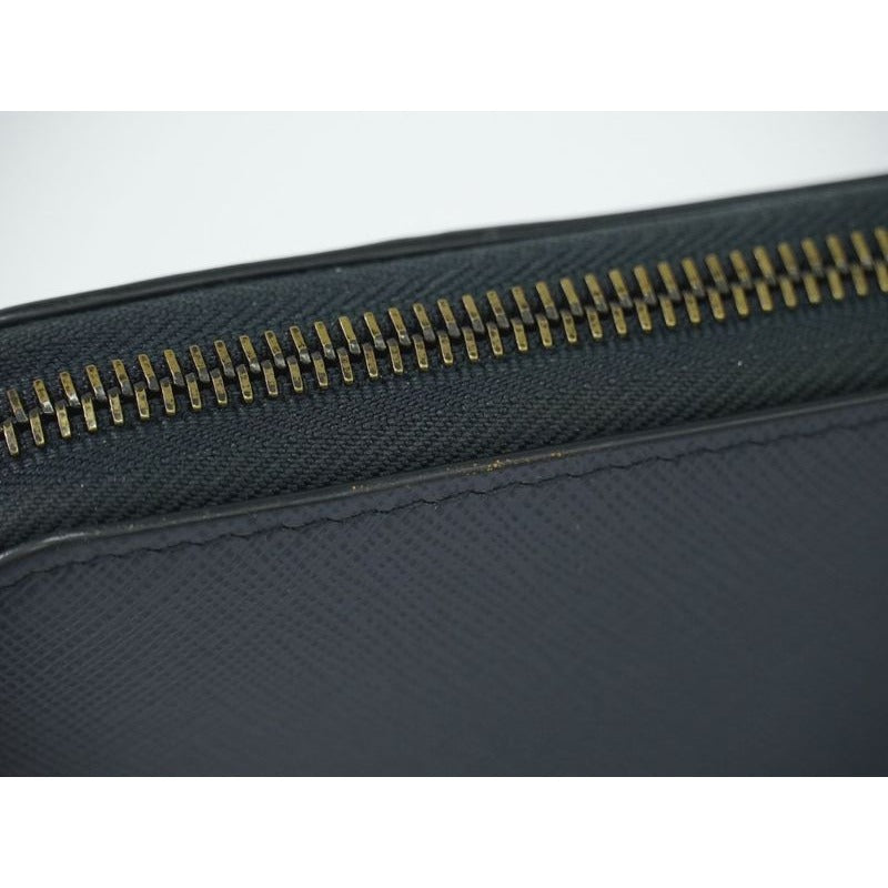 Prada Saffiano Leather Round Zipper Long Wallet Navy — view 7