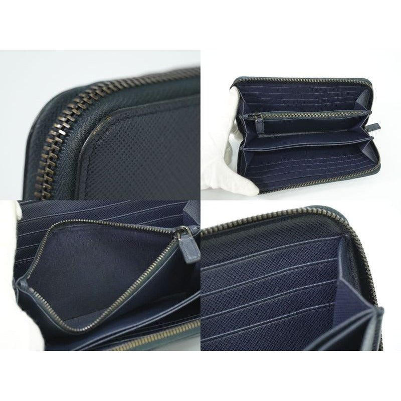 Prada Saffiano Leather Round Zipper Long Wallet Navy — view 8