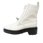 Hermes Funk Kelly Buckle Leather Short Boots Lace Up Shoes White