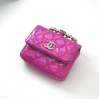 Chanel Charm Metallic Pink Silver Quilted Pouch With Hook Ears