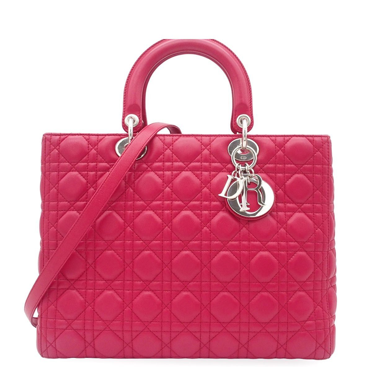Dior Large Red Lambskin Cannage 2-Way Shoulder Bag
