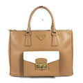 Prada Handbag Triangle Logo Saffiano Leather Brown