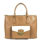 Prada Handbag Triangle Logo Saffiano Leather Brown