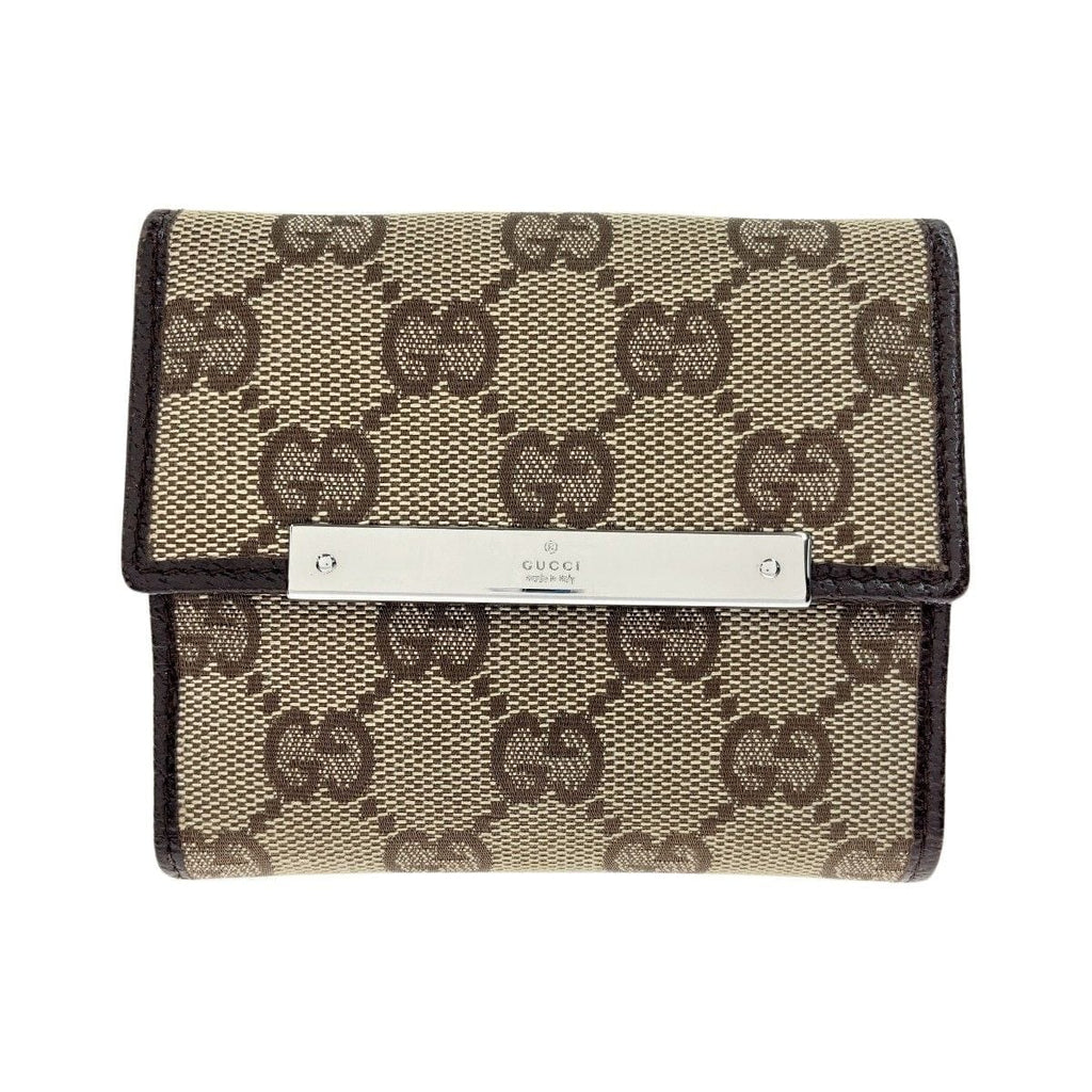 Gucci GG Canvas Compact Wallet W Hook Bifold Beige