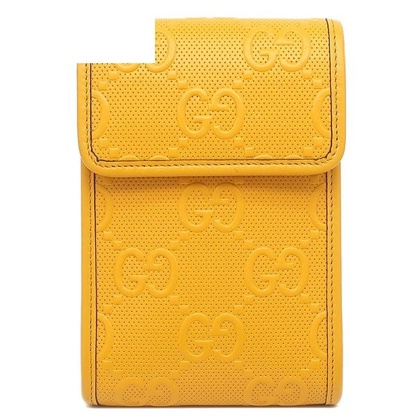 Gucci Shoulder Bag GG Embossed Mini Bag Leather Yellow Silver