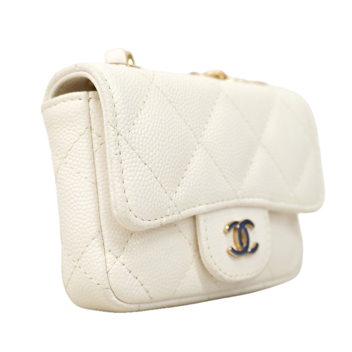 Chanel Pochette Mini Quilted Caviar Leather White Champagne Gold — view 2