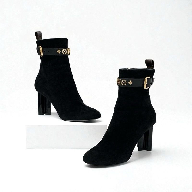 Louis Vuitton Silhouette Line Monogram Boots Short Shoes Suede Black