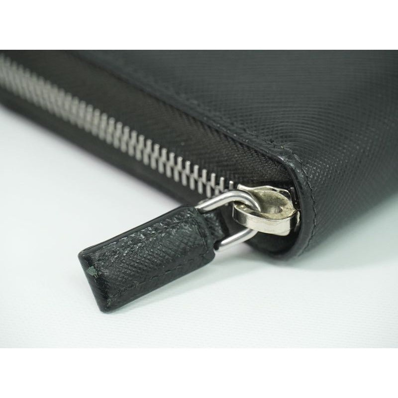 Prada Saffiano Leather Round Zipper Long Wallet Black — view 6