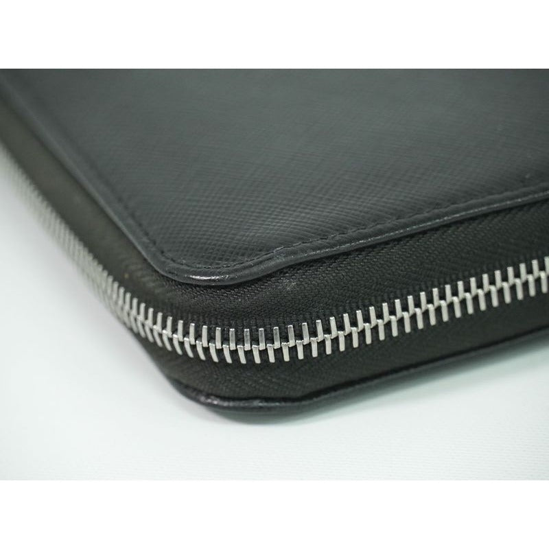 Prada Saffiano Leather Round Zipper Long Wallet Black — view 7