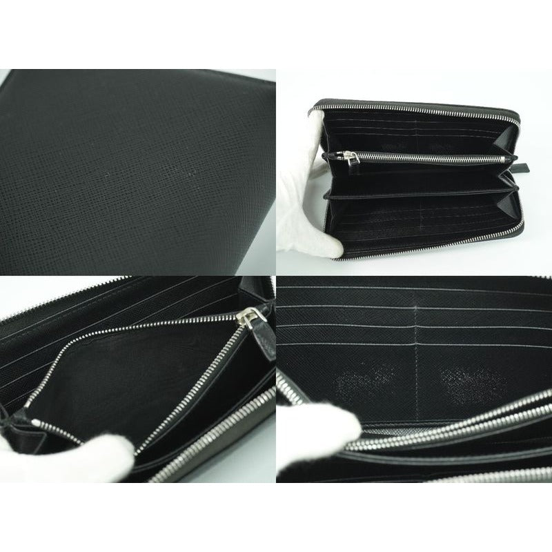 Prada Saffiano Leather Round Zipper Long Wallet Black — view 8