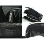 Prada Saffiano Leather Round Zipper Long Wallet Black — view 9