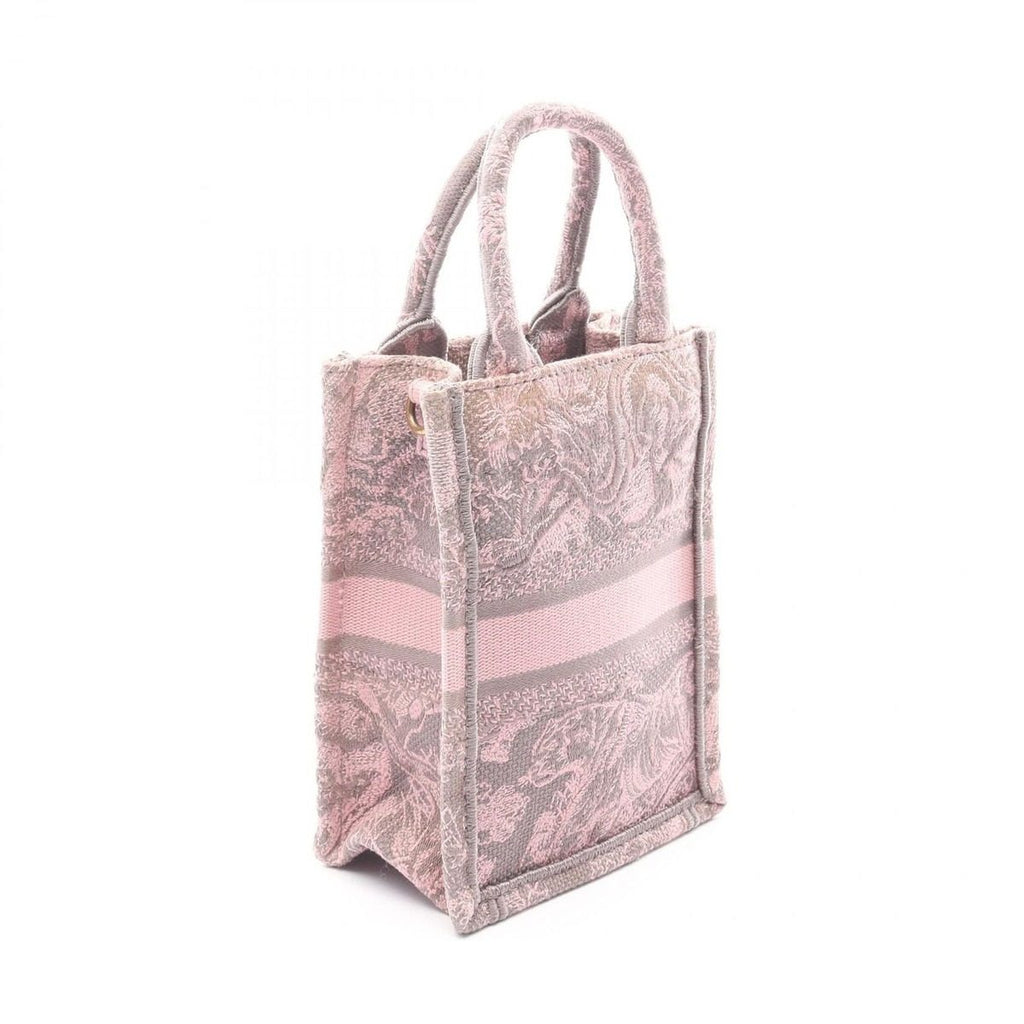 Dior Handbag Book Tote Mini Pink Gray Canvas Vertical — view 2