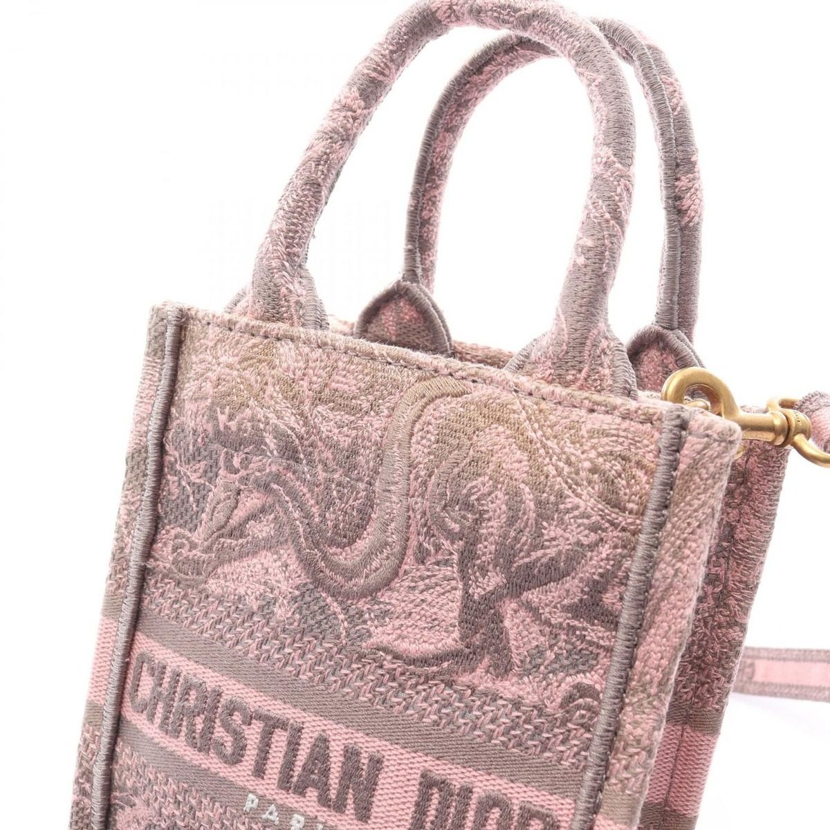 Dior Handbag Book Tote Mini Pink Gray Canvas Vertical — view 6