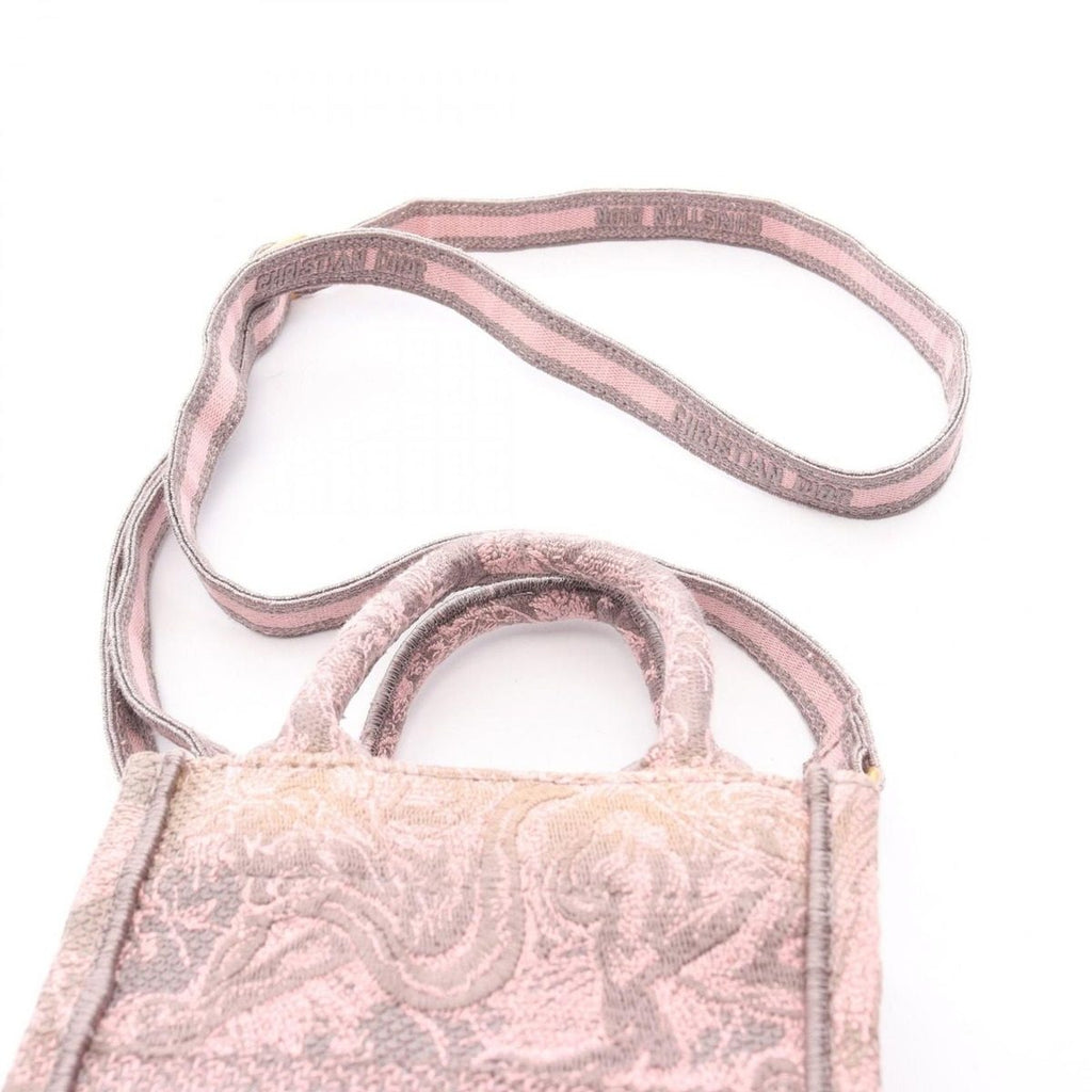 Dior Handbag Book Tote Mini Pink Gray Canvas Vertical — view 7