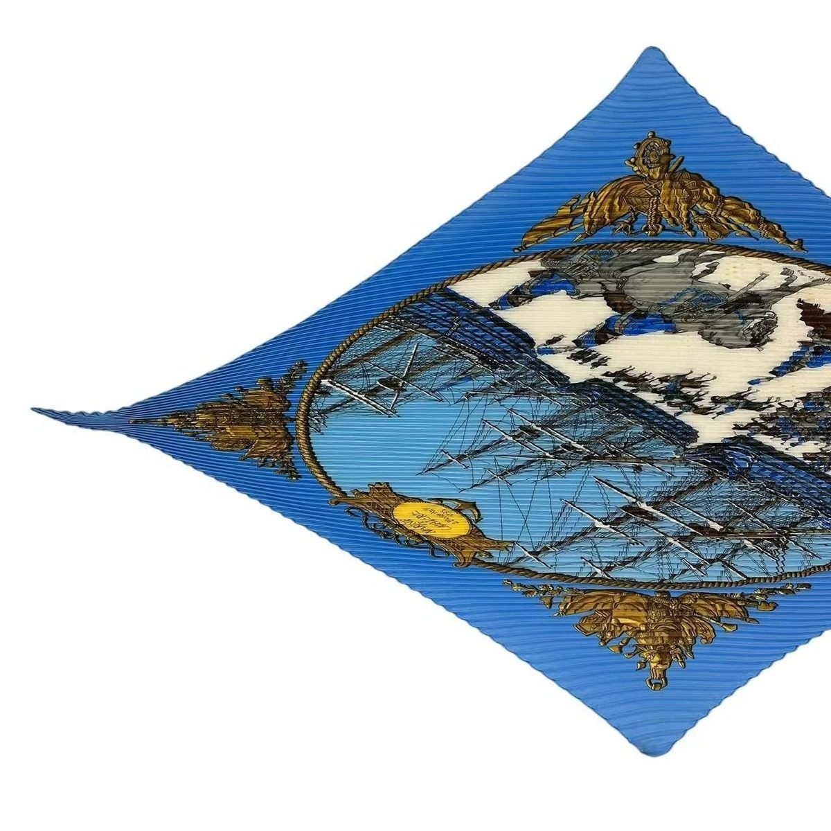 Hermes Scarf Silk Pleated Marine ET Cavalerie Sea and Cavalry Blue — view 2