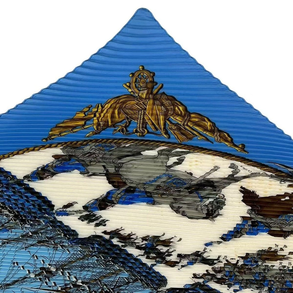Hermes Scarf Silk Pleated Marine ET Cavalerie Sea and Cavalry Blue — view 4