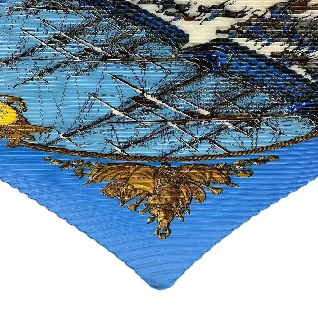 Hermes Scarf Silk Pleated Marine ET Cavalerie Sea and Cavalry Blue — view 5