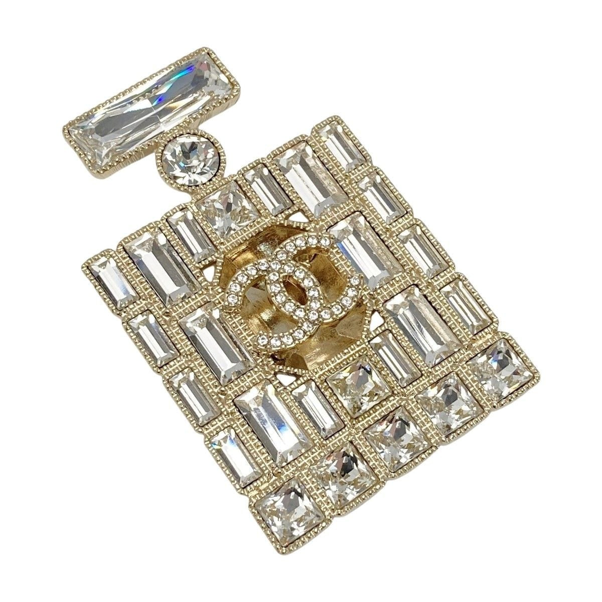 Chanel Coco Mark Perfume Bottle Motif Brooch B24 C Gold GP Rhinestone
