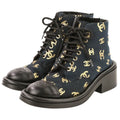 Chanel CC Logo Print Canvas Lamfa Short Boots 37 Black