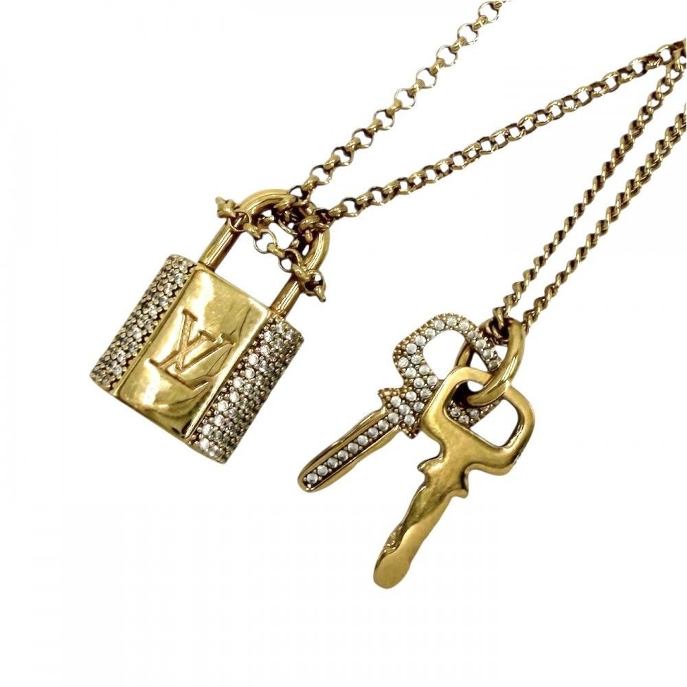 Louis Vuitton Necklace Key Motif LV Padlock Double Chain with Adjuster Star