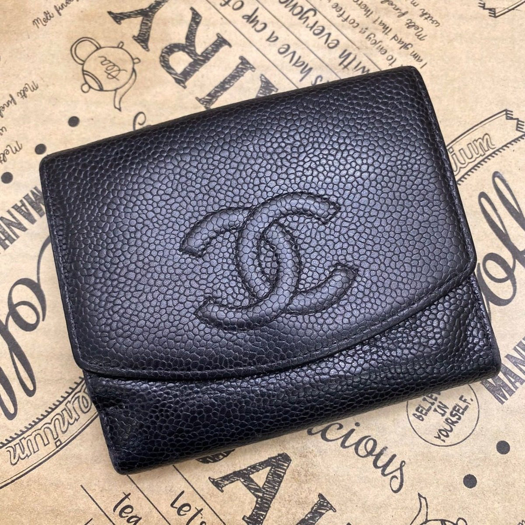 Chanel Wallet Bifold Hook Caviar Leather Compact Black CC Logo — view 3