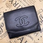 Chanel Wallet Bifold Hook Caviar Leather Compact Black CC Logo — view 3